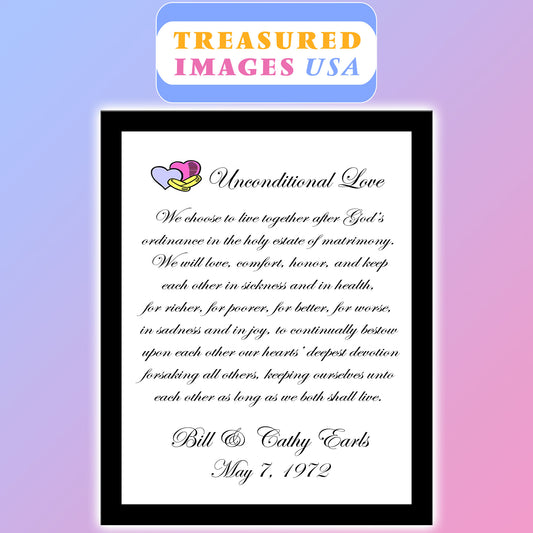 Unconditional Love vow with your names and anniversary date